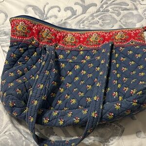 Vera Bradley Navy Quilted Floral Tote with Red Accent